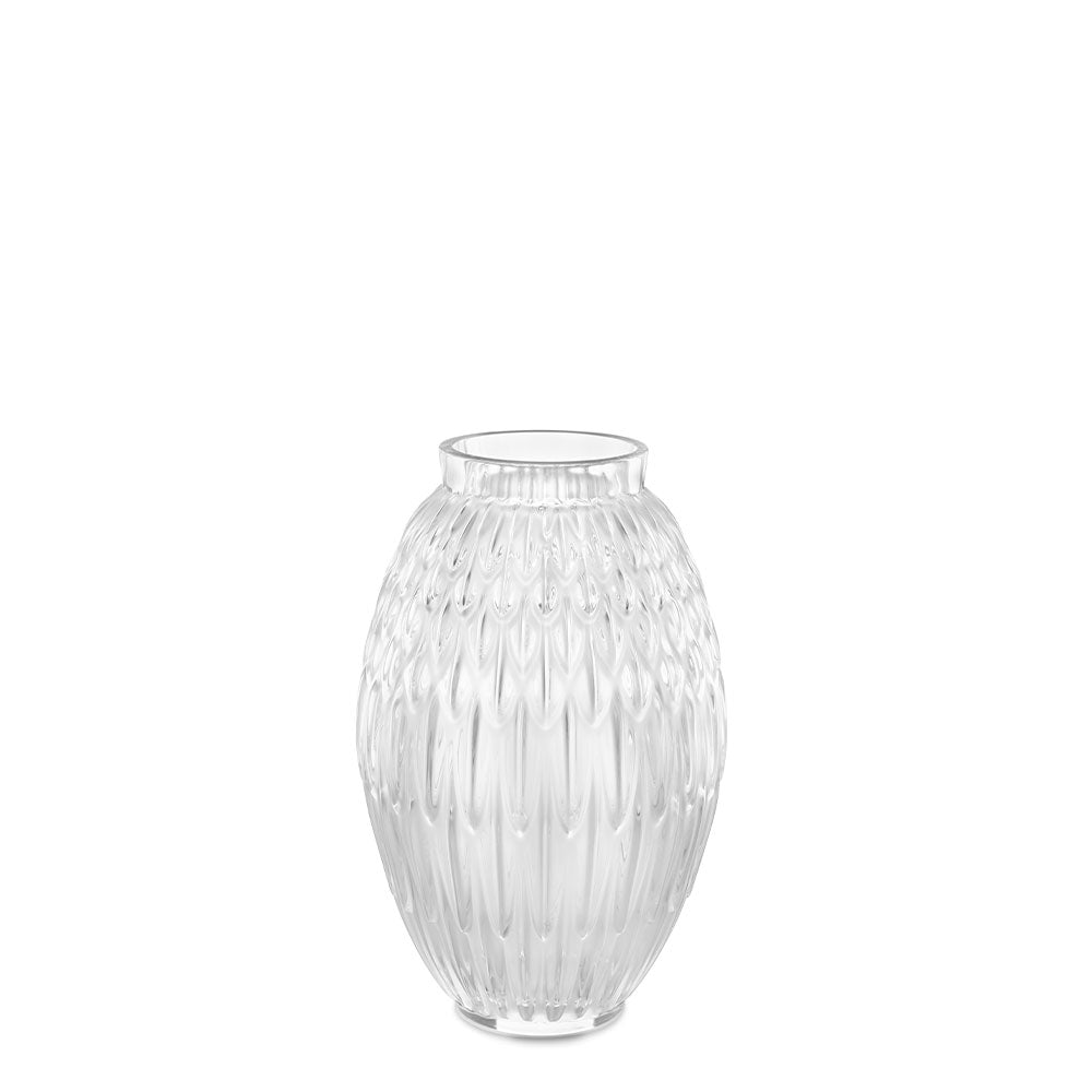 Lalique Plumes Vase Green Crystal Vase by Lalique at FormFluent