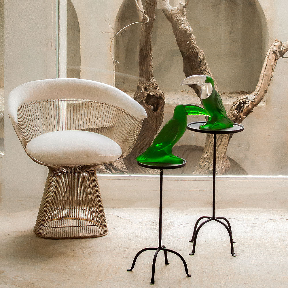 Toucan Sculpture Lalique two variants in display space