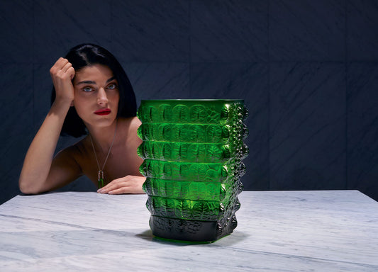 Lalique Croco Vase Amazon Green Crystal Vase by Lalique at FormFluent
