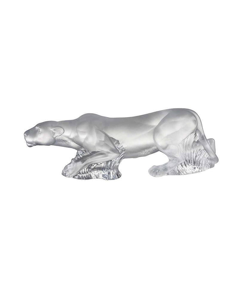Lalique Timbavati Lioness Sculpture Gold-stamped Crystal Sculpture by Lalique at FormFluent
