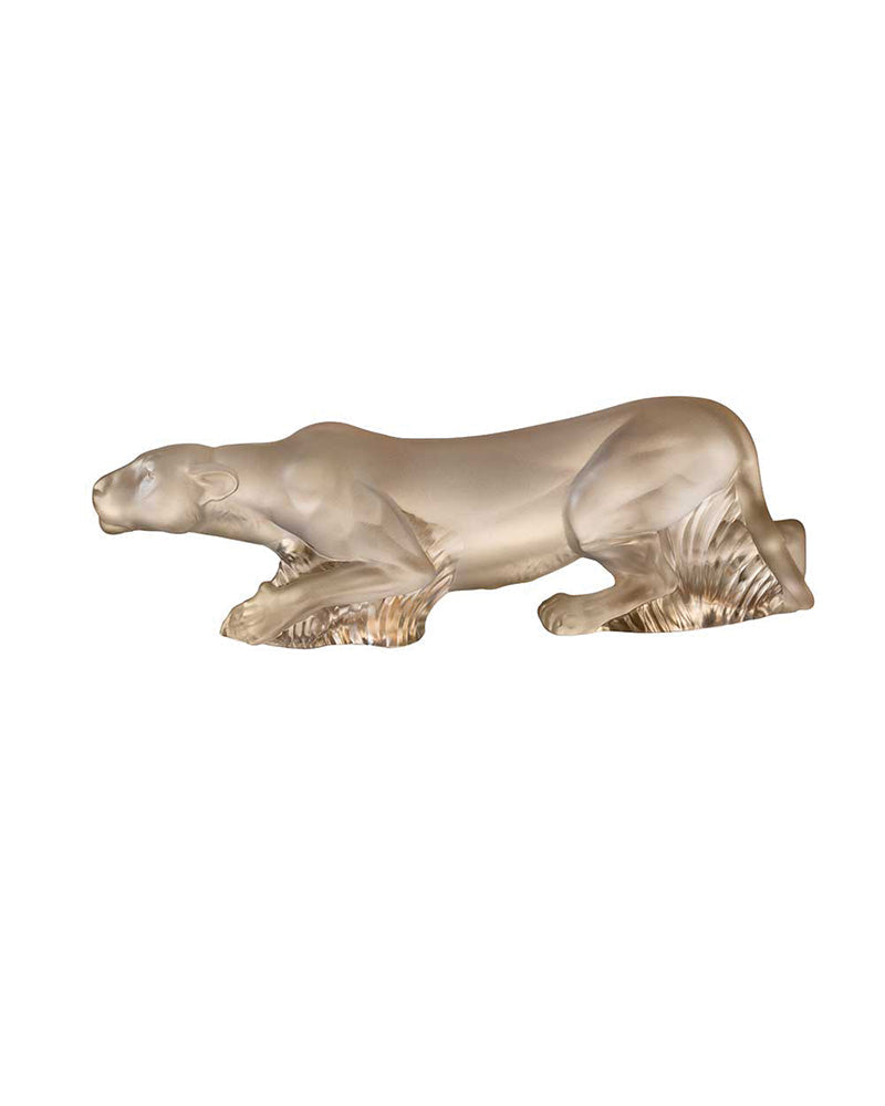 Lalique Timbavati Lioness Sculpture - Gold-Stamped Crystal Sculpture by Lalique at FormFluent Sydney, Australia