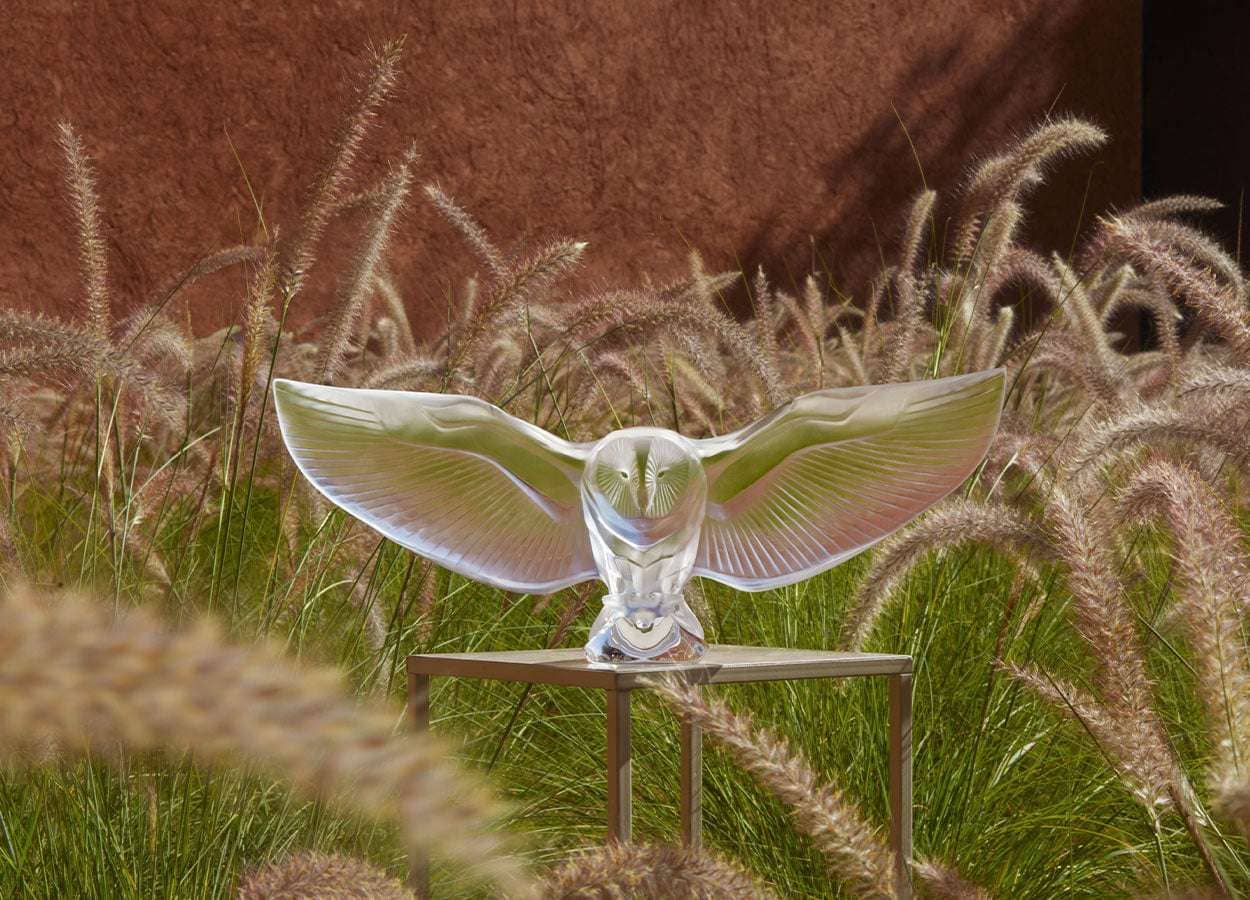 Lalique Barn Owl Sculpture Bronze Crystal Sculpture by Lalique at FormFluent Sydney, Australia