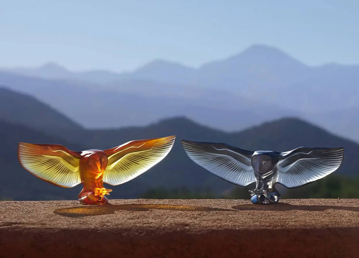 Lalique Barn Owl Sculpture Amber Crystal Sculpture by Lalique at FormFluent Sydney, Australia