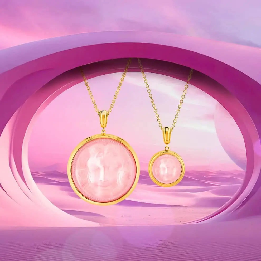 Lalique Aréthuse Large Round Pendant Clear Rose-Pearled Crystal 18K Yellow Gold Plated Jewelry by Lalique at FormFluent Sydney, Australia