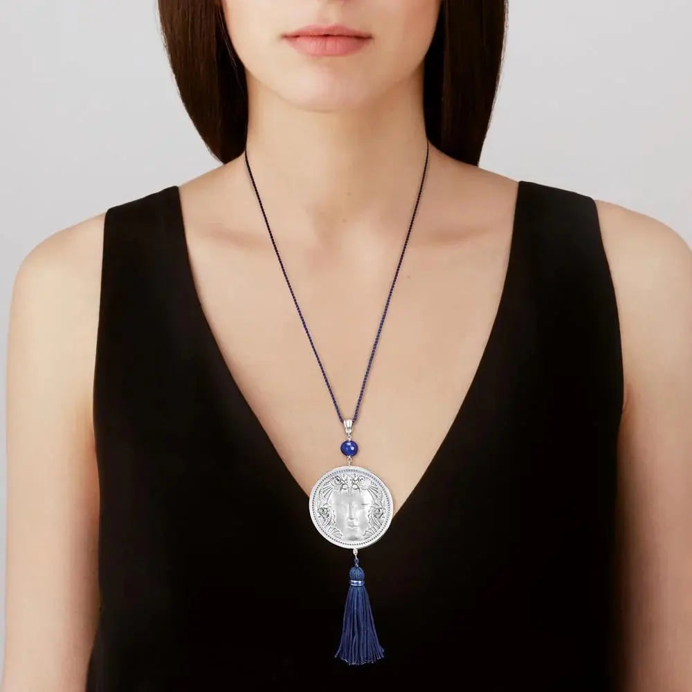 Lalique Aréthuse Round Pendant - Clear Rose-Pearled Crystal 18K Yellow Gold-Plated by Lalique at FormFluent