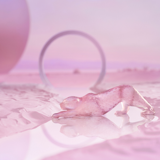 Lalique Zeila Panther Large Sculpture Pink Lustre Crystal Sculpture by Lalique at FormFluent