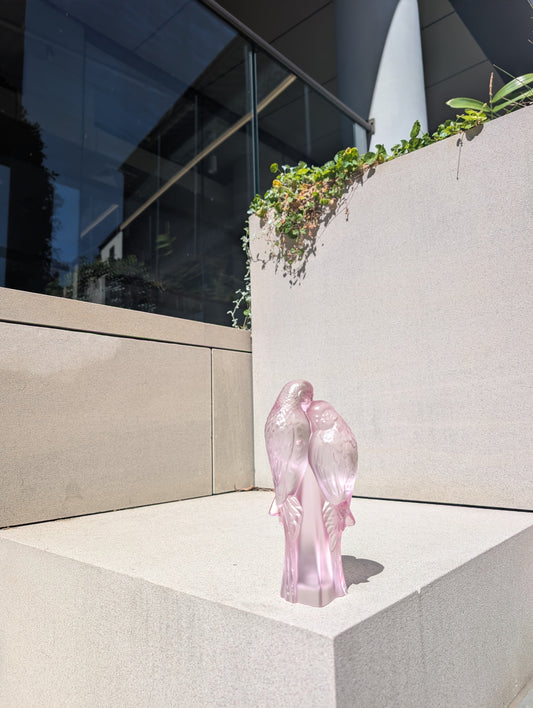 Buy Authentic Lalique Lalique 2 Parakeets Sculpture Pink Lustre Crystal Sculpture - FormFluent Sydney Australia
