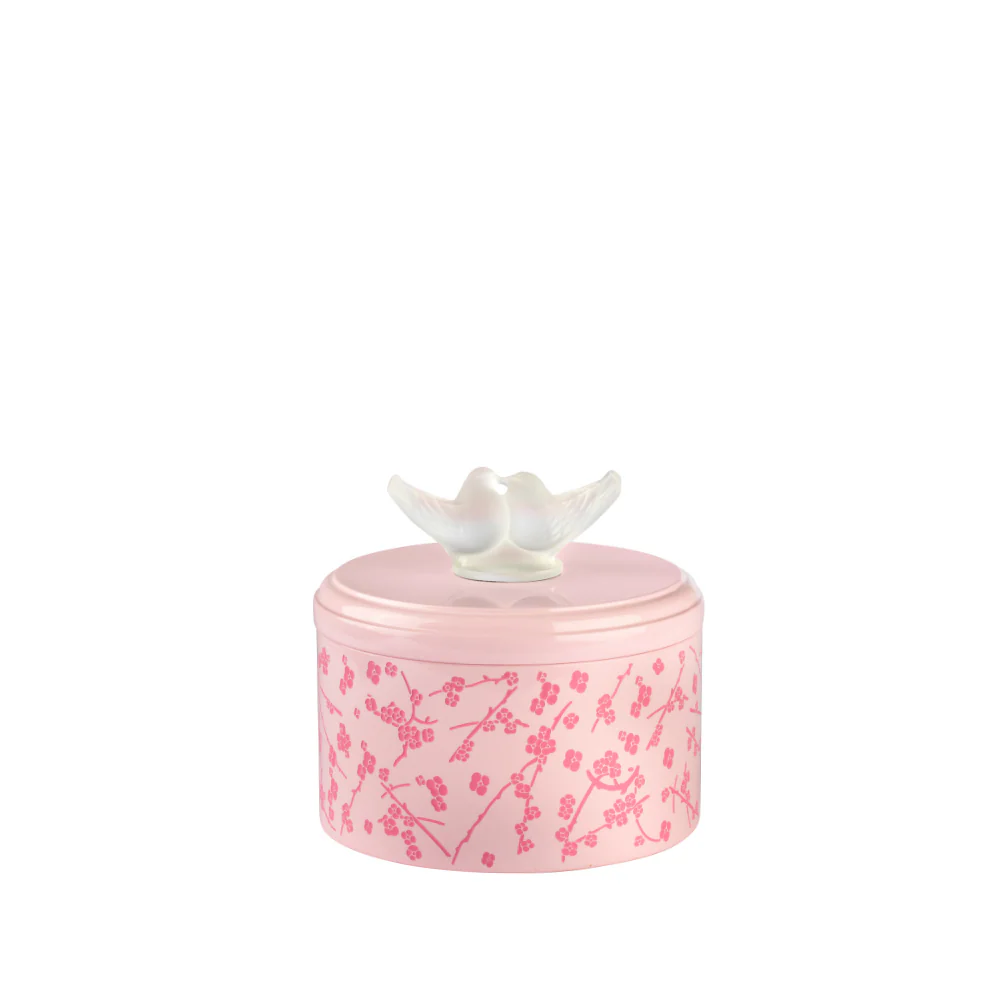 Lalique Fleurs De Cerisier Box Medium Size - Clear Crystal Pink Lacquered Wood Organiser by Lalique at FormFluent Sydney, Australia