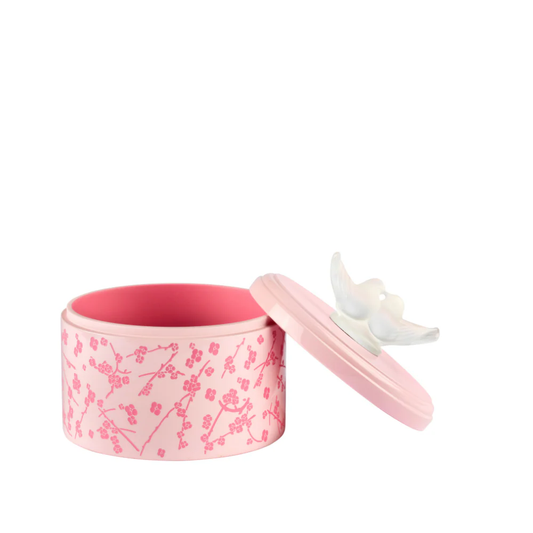 Lalique Fleurs De Cerisier Box Medium Size - Clear Crystal Pink Lacquered Wood by Lalique at FormFluent
