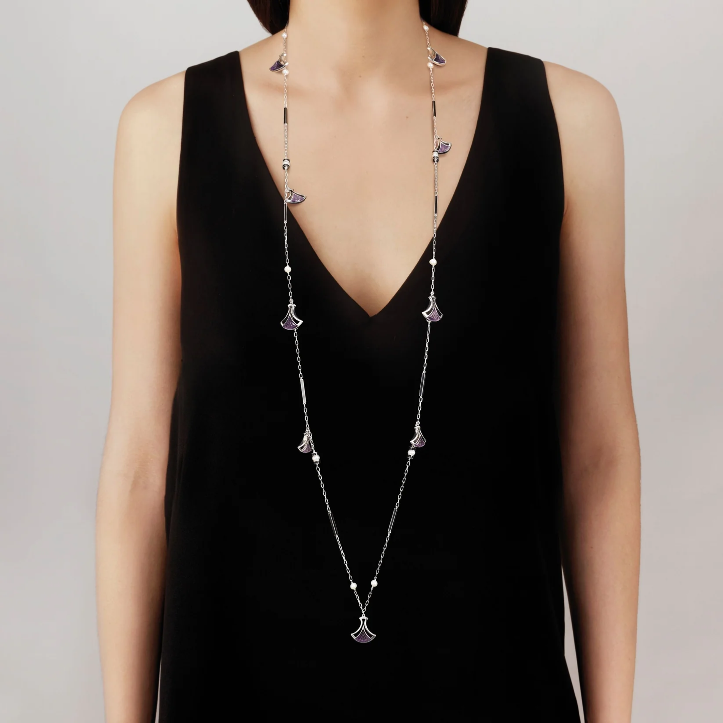 Lalique Larcade Charms Necklace - Dusk Purple Crystal Silver Jewelry by Lalique at FormFluent Sydney, Australia