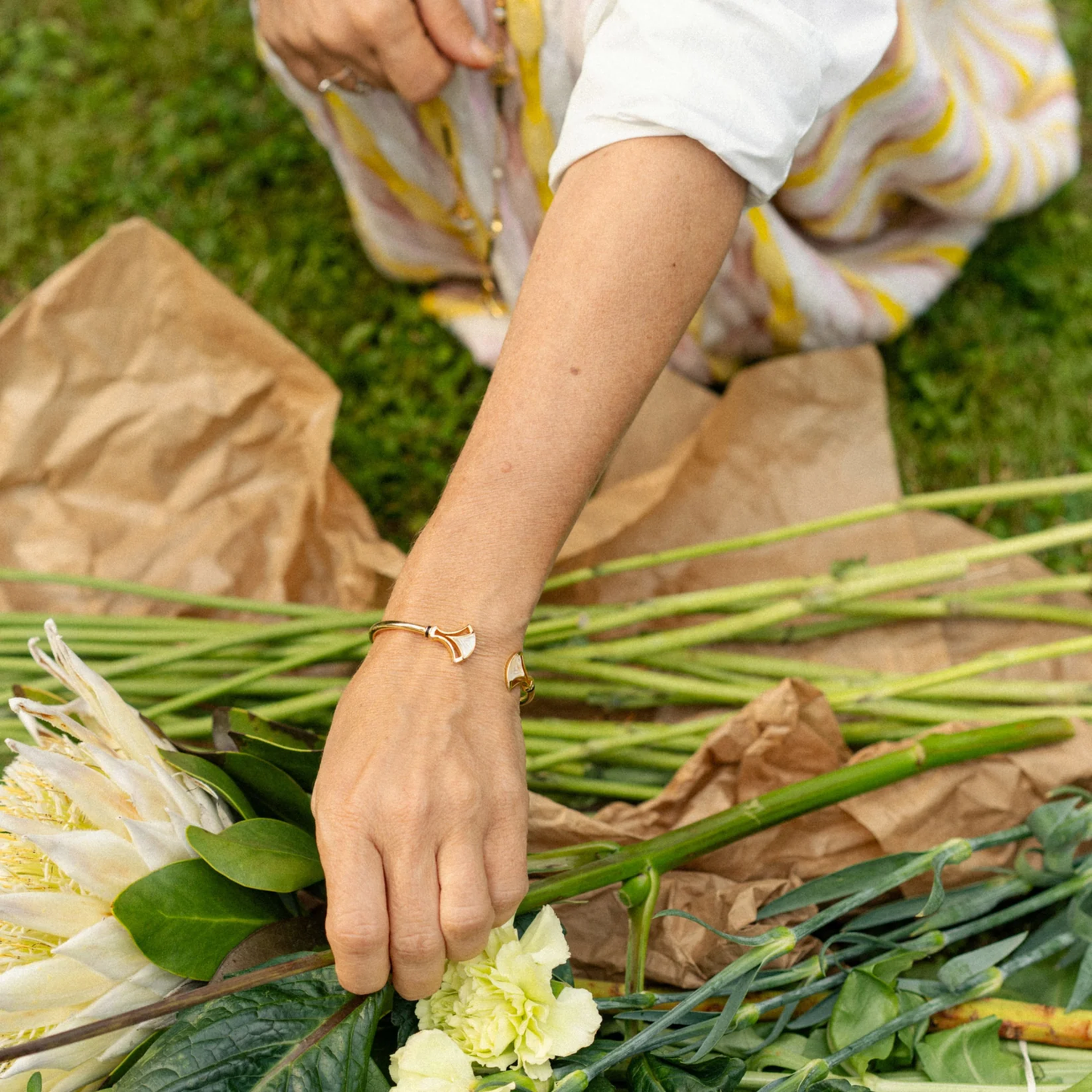 Lalique Larcade Bangle Flex - Clear Crystal 18K Gold Plated Jewelry by Lalique at FormFluent