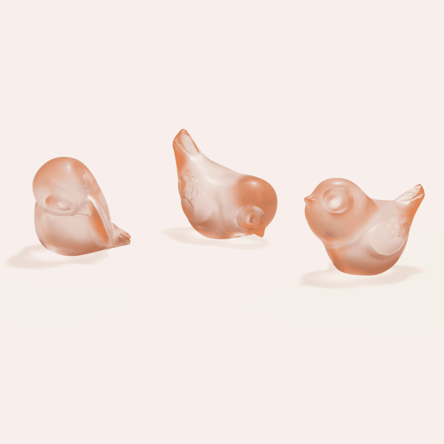 Lalique Piou-Piou Bird Head Down Sculpture - Clear with Coral Patina Crystal Sculpture by Lalique at FormFluent Sydney, Australia