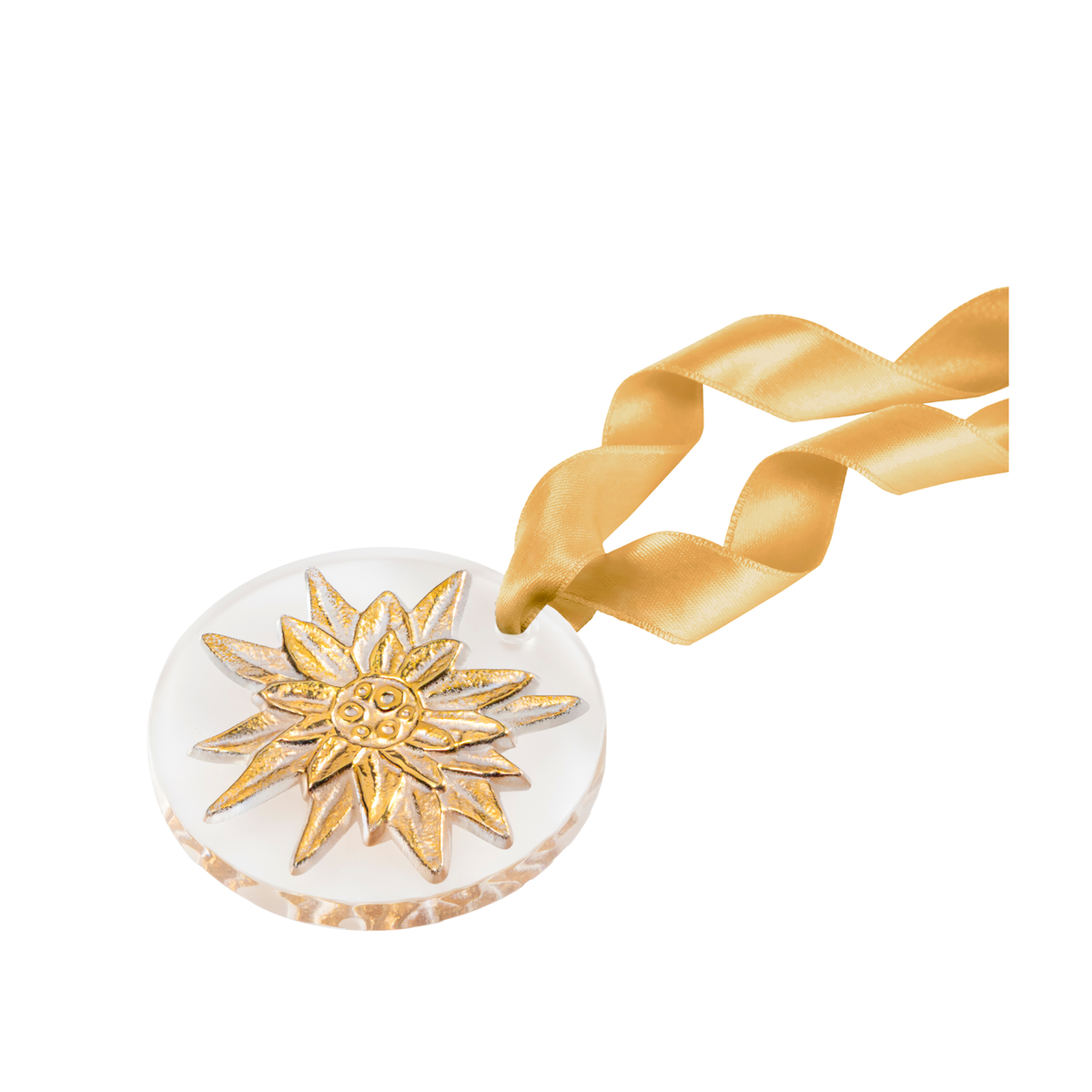 Lalique Edelweiss Christmas ornament gold stamped crystal