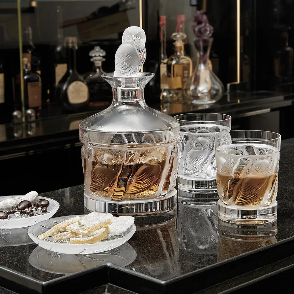 Lalique Owl Whisky Crystal Tumbler Glassware by Lalique at FormFluent