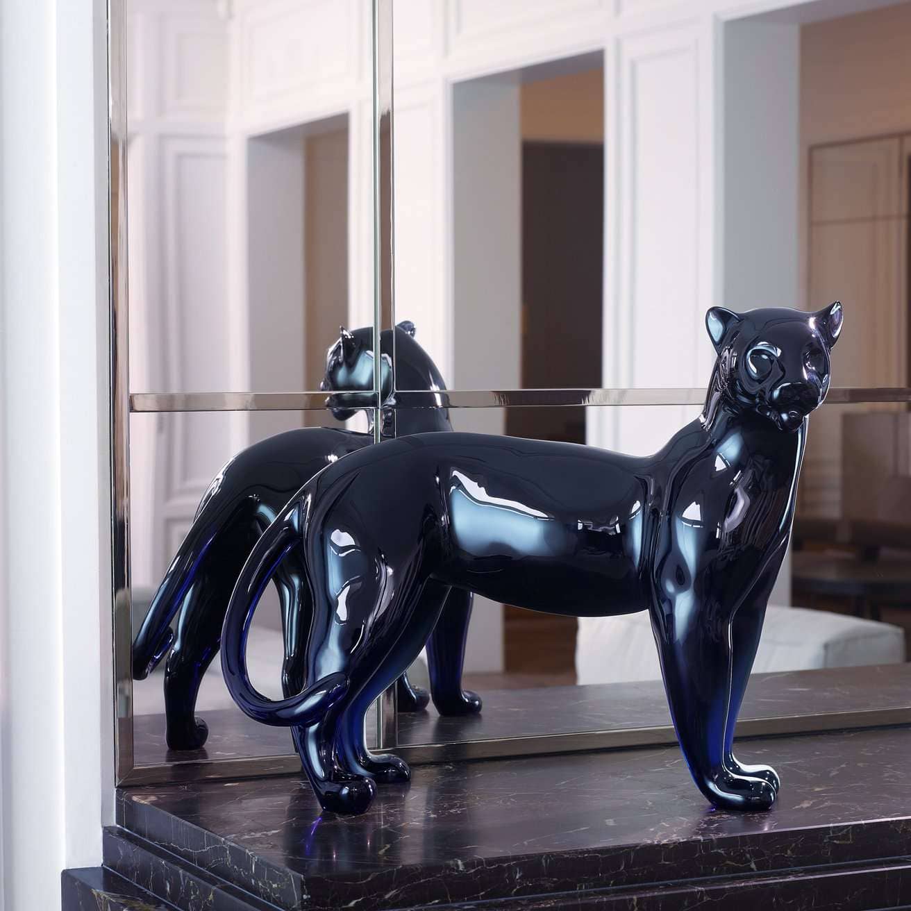 Baccarat Large Panther Sculpture Limited Edition - Midnight Blue Crystal Sculpture by Baccarat at FormFluent Sydney, Australia