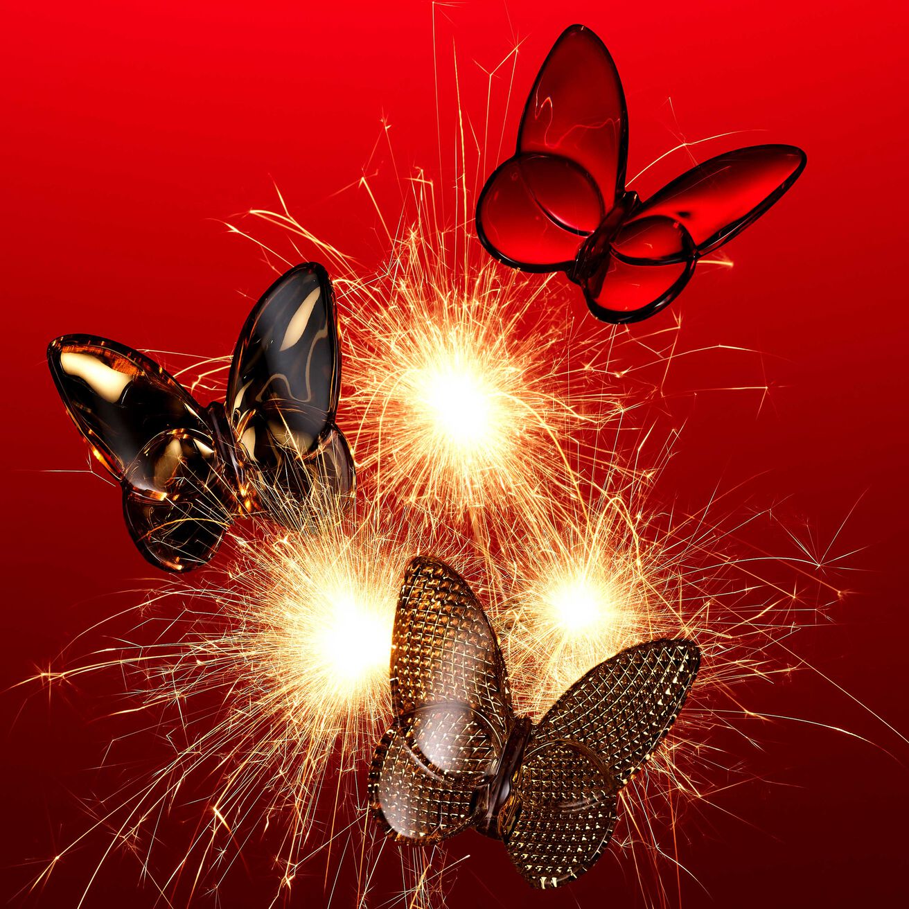 Baccarat Diamond Lucky Butterfly Gold Crystal Sculpture by Baccarat at FormFluent