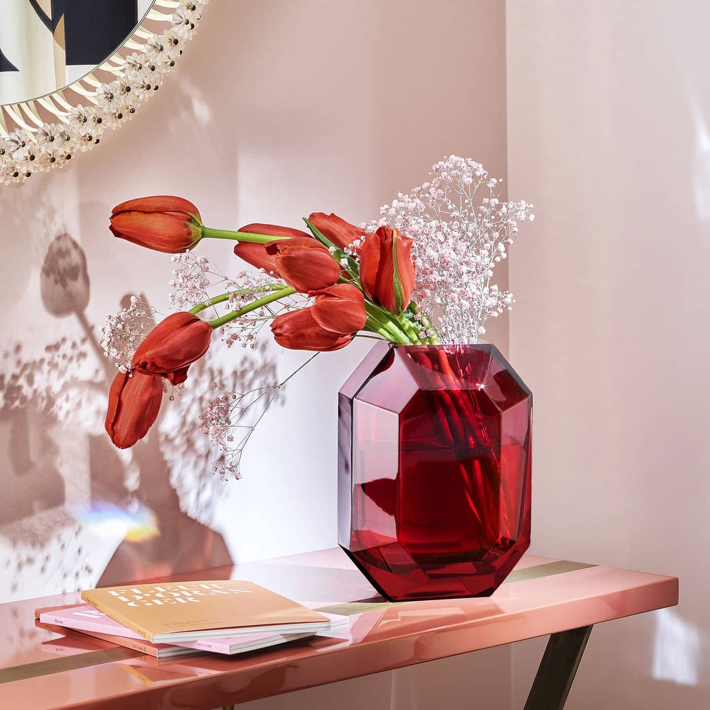 Baccarat Octogone Vase Red Crystal Vase by Baccarat at FormFluent Sydney, Australia