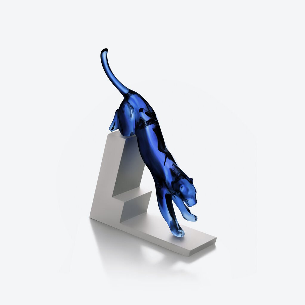 Baccarat Panther the Leap Sculpture Midnight Blue Crystal Sculpture by Baccarat at FormFluent