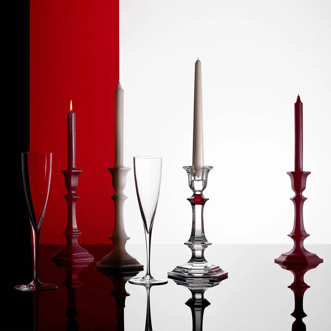 Baccarat Harcourt Candlestick Red Knob Candle by Baccarat at FormFluent Sydney, Australia