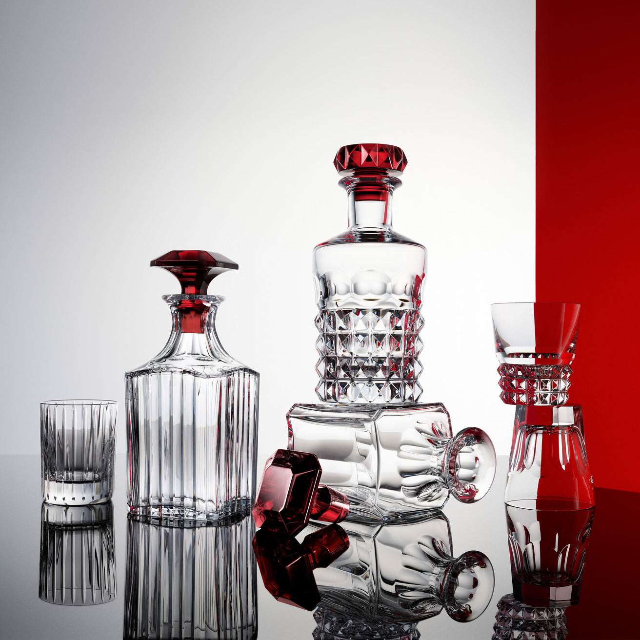 Baccarat Harmonie Whisky Decanter (Clear and Red Crystal) Barware by Baccarat at FormFluent