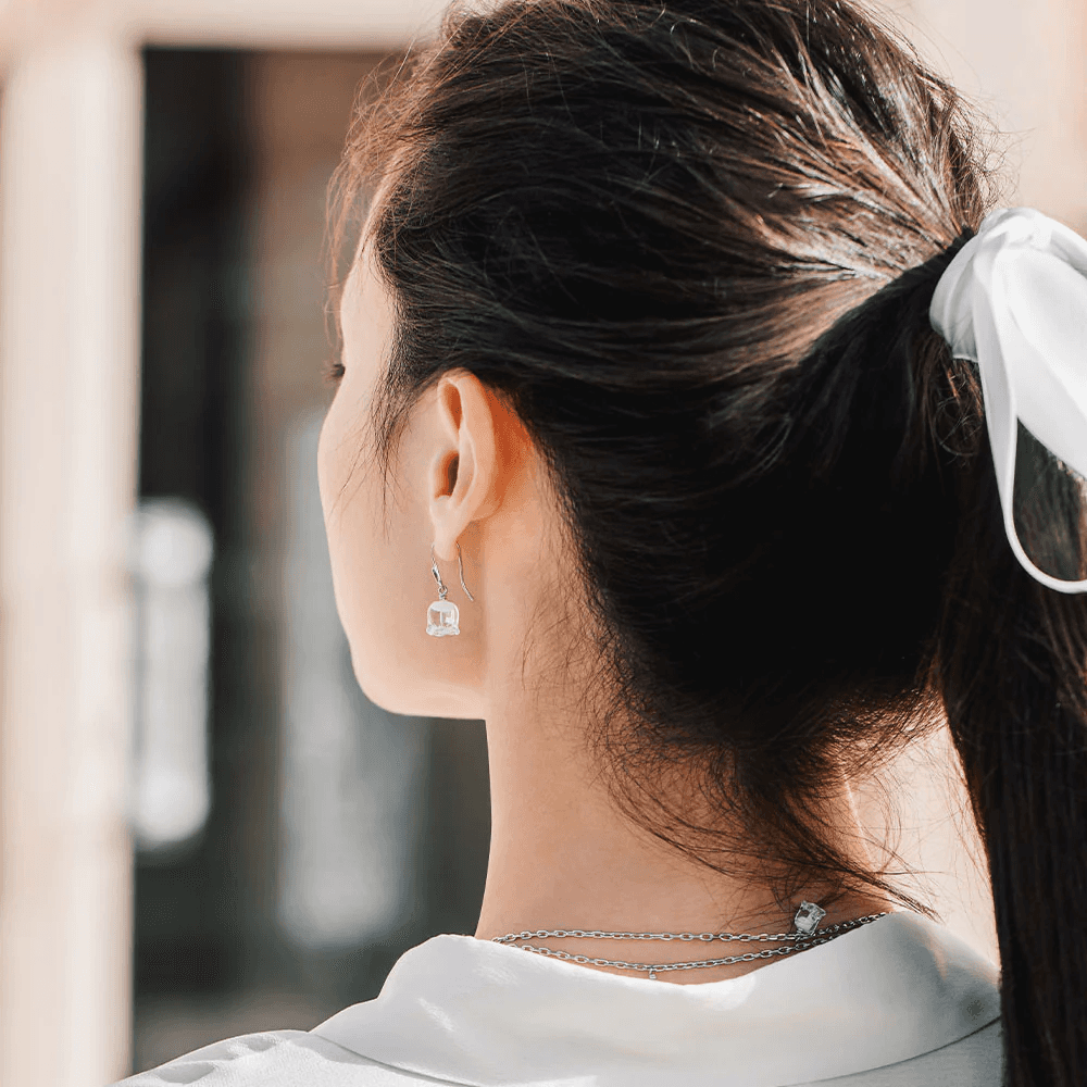 Lalique Muguet Short Earrings - Clear Crystal Silver Jewelry by Lalique at FormFluent Sydney, Australia