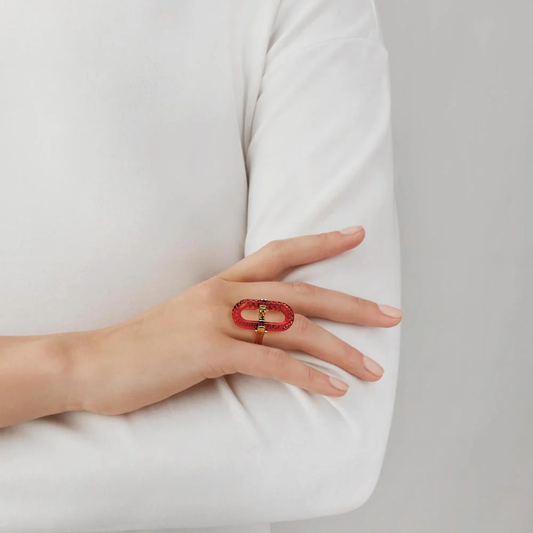 Lalique Empreinte Animale Ring - Red Crystal, 18K Yellow Plated Brass   FormFluent