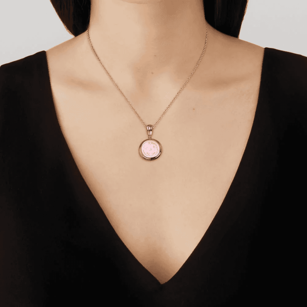 Lalique Aréthuse Small Round Pendant Clear Rose-Pearled Crystal 18K Yellow Gold Plated Jewelry by Lalique at FormFluent Sydney, Australia