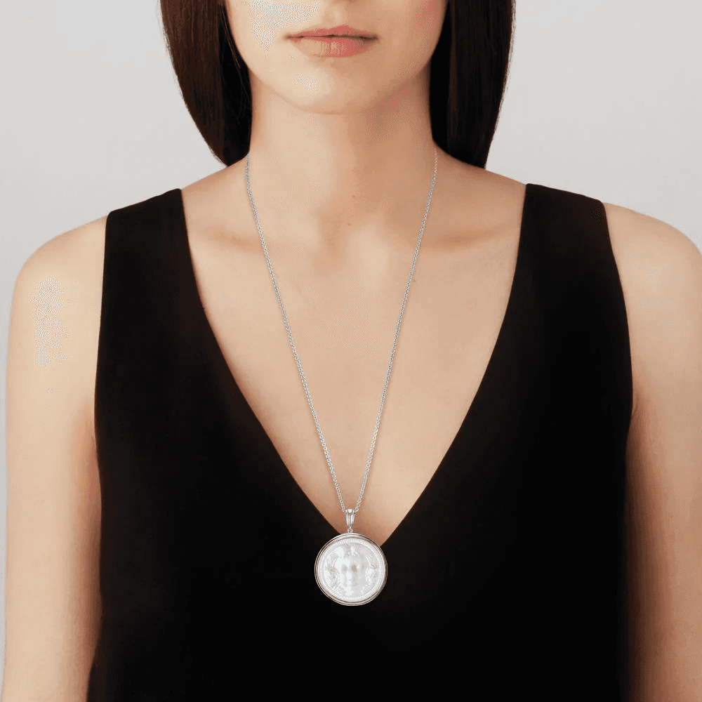 Lalique Aréthuse Large Round Pendant Clear Crystal Silver Jewelry by Lalique at FormFluent Sydney, Australia