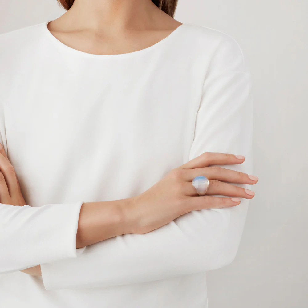 Lalique Cabochon Ring - Opalescent Crystal   FormFluent