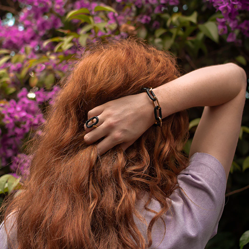 Lalique Empreinte Animale Ring - Black Crystal, Yellow Gold Plated by Lalique at FormFluent