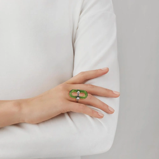 Lalique Empreinte Animale Ring - Green Crystal, Silver by Lalique at FormFluent
