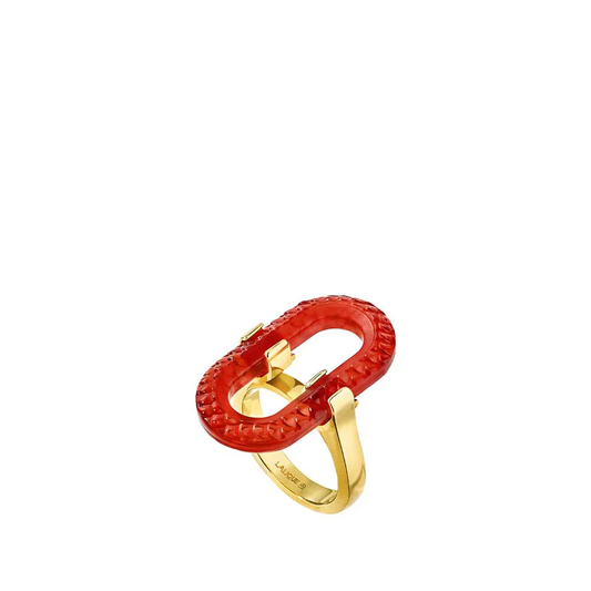 Lalique Empreinte Animale Ring - Red Crystal, 18K Yellow Plated Brass   FormFluent
