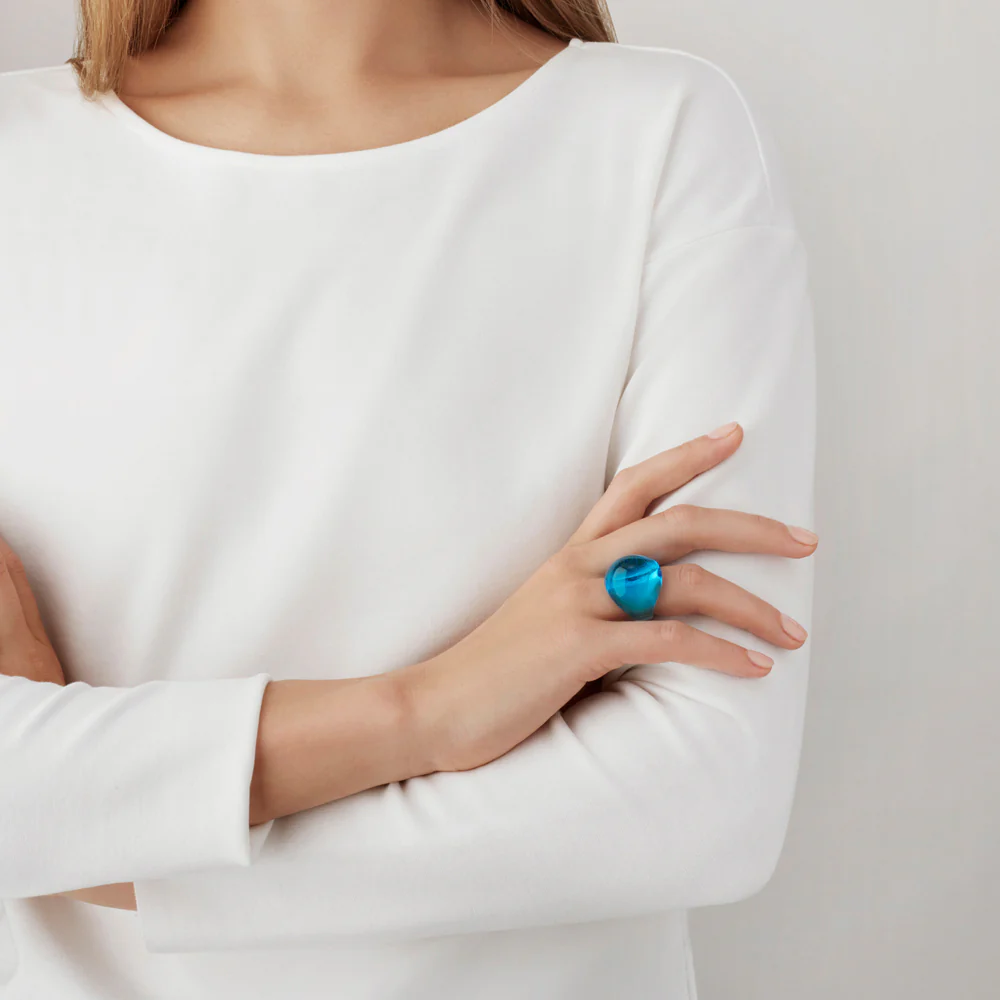 Lalique Cabochon Ring - Light Blue Crystal   FormFluent