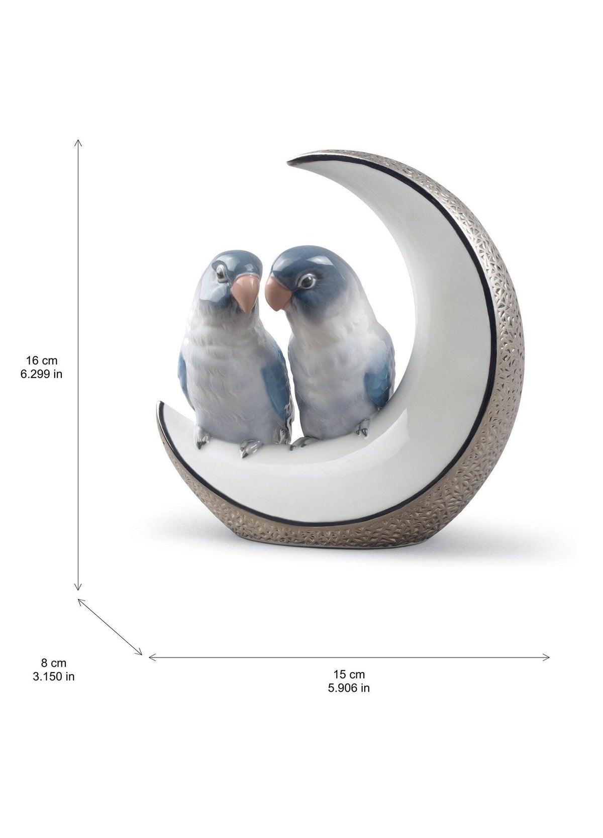 Lladró Fly Me to The Moon Birds Couple Figurine Silver Lustre