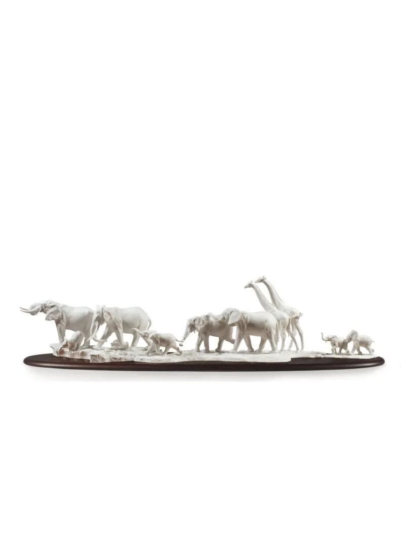 African Savannah Wild Animals Sculpture in Matt White