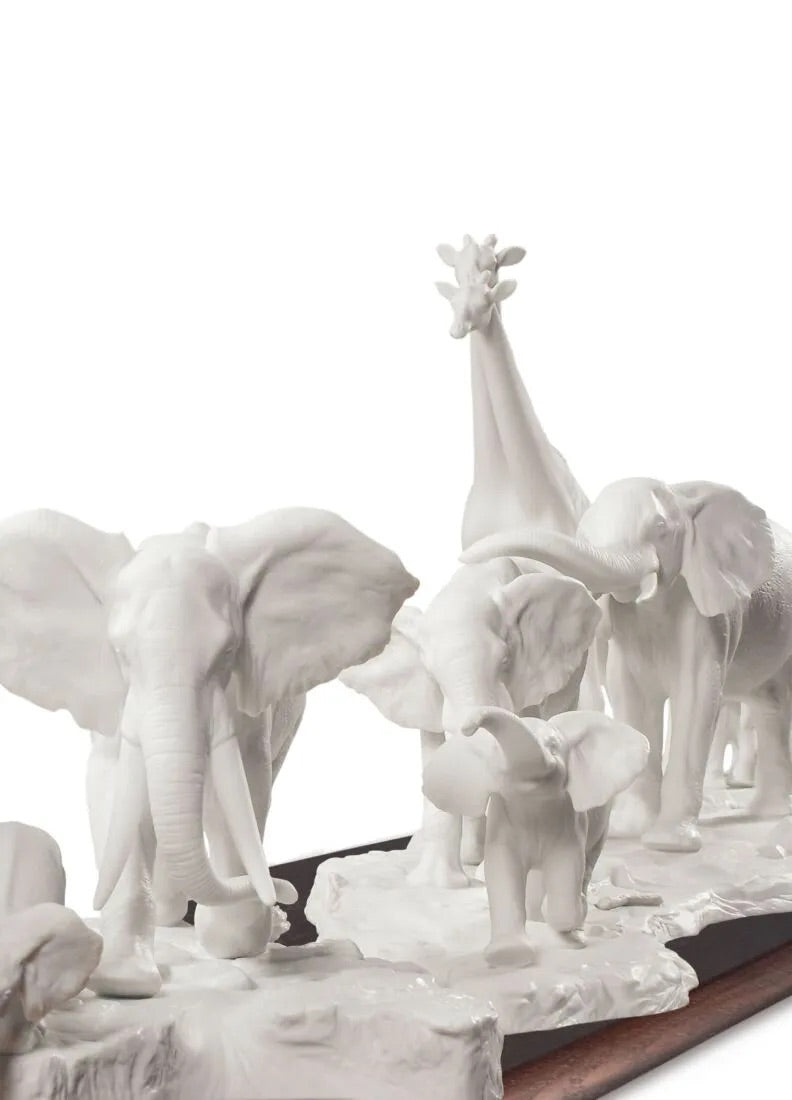 African Savannah Wild Animals Sculpture in Matt White