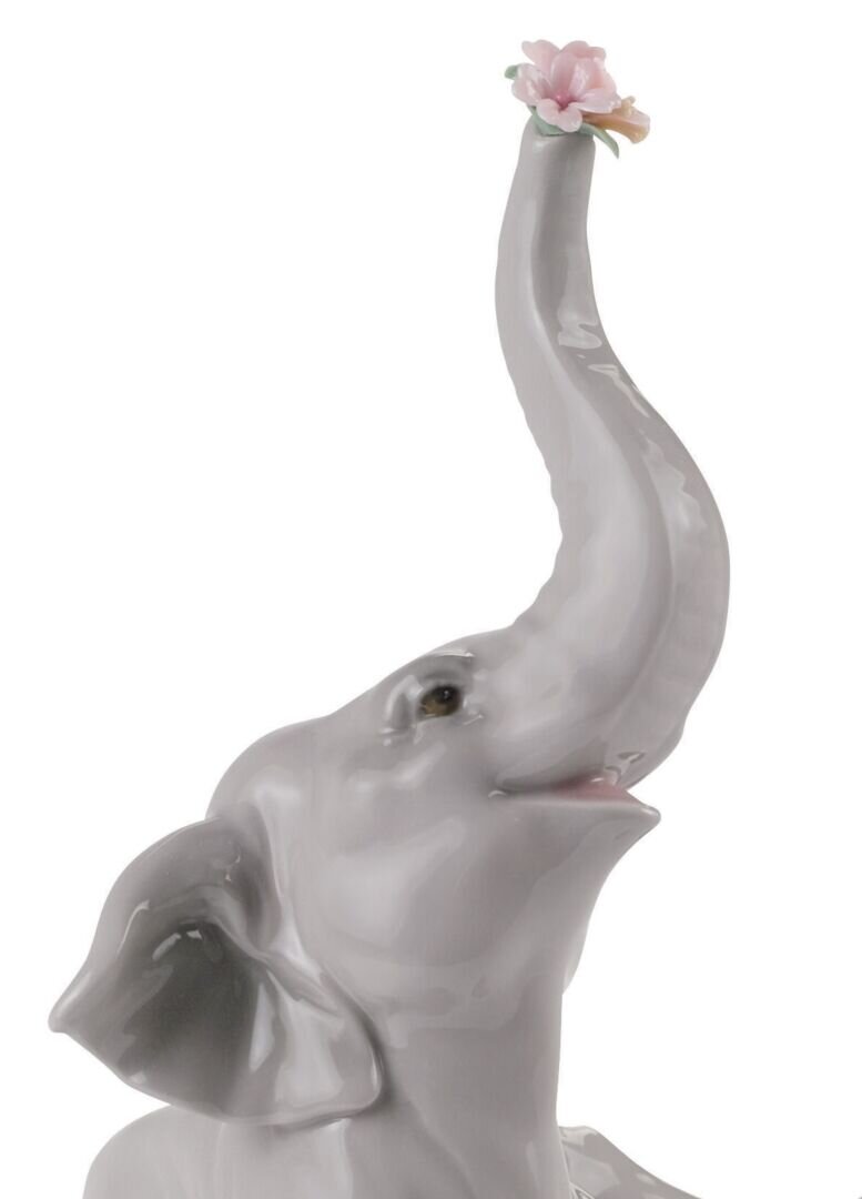 Lladró Baby Elephant with Pink Flower Sculpture by Lladró at FormFluent
