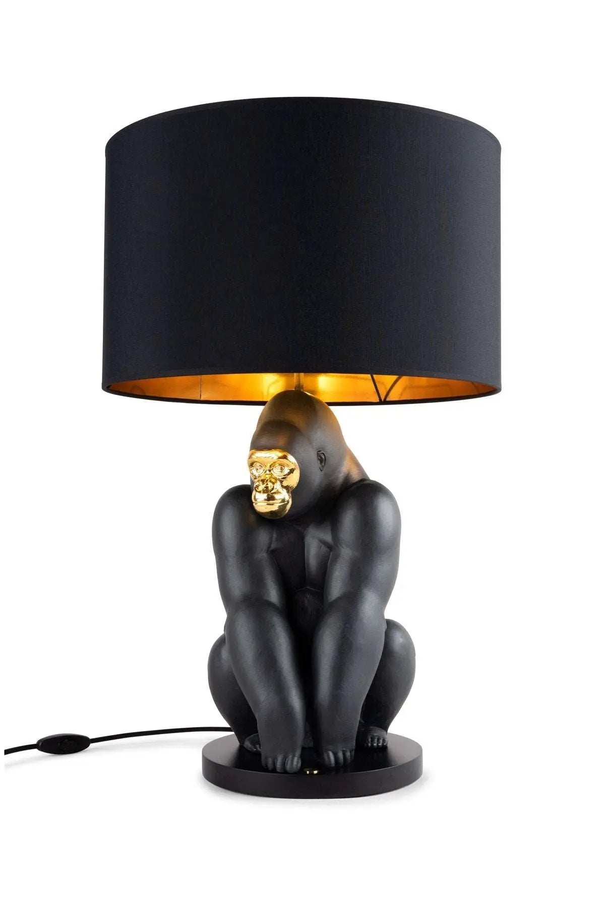 Lladró Boldblack Porcelain Gorilla Lamp Black-Gold Lighting by Lladró at FormFluent