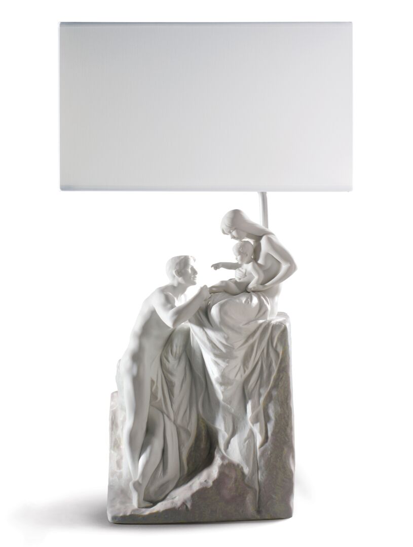 Lladró Family Table Lamp featuring a sculptural design with elegant figures and a white lampshade