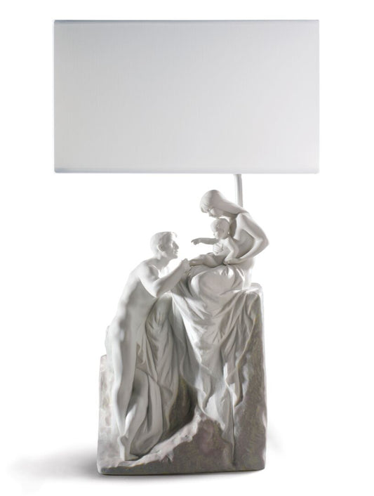 Lladró Family Table Lamp featuring a sculptural design with elegant figures and a white lampshade