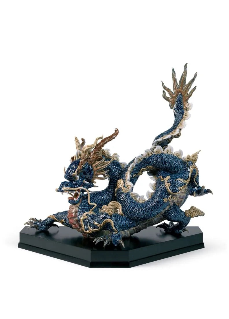 Lladró Great Dragon Sculpture. Blue enamel. Limited Edition FormFluent