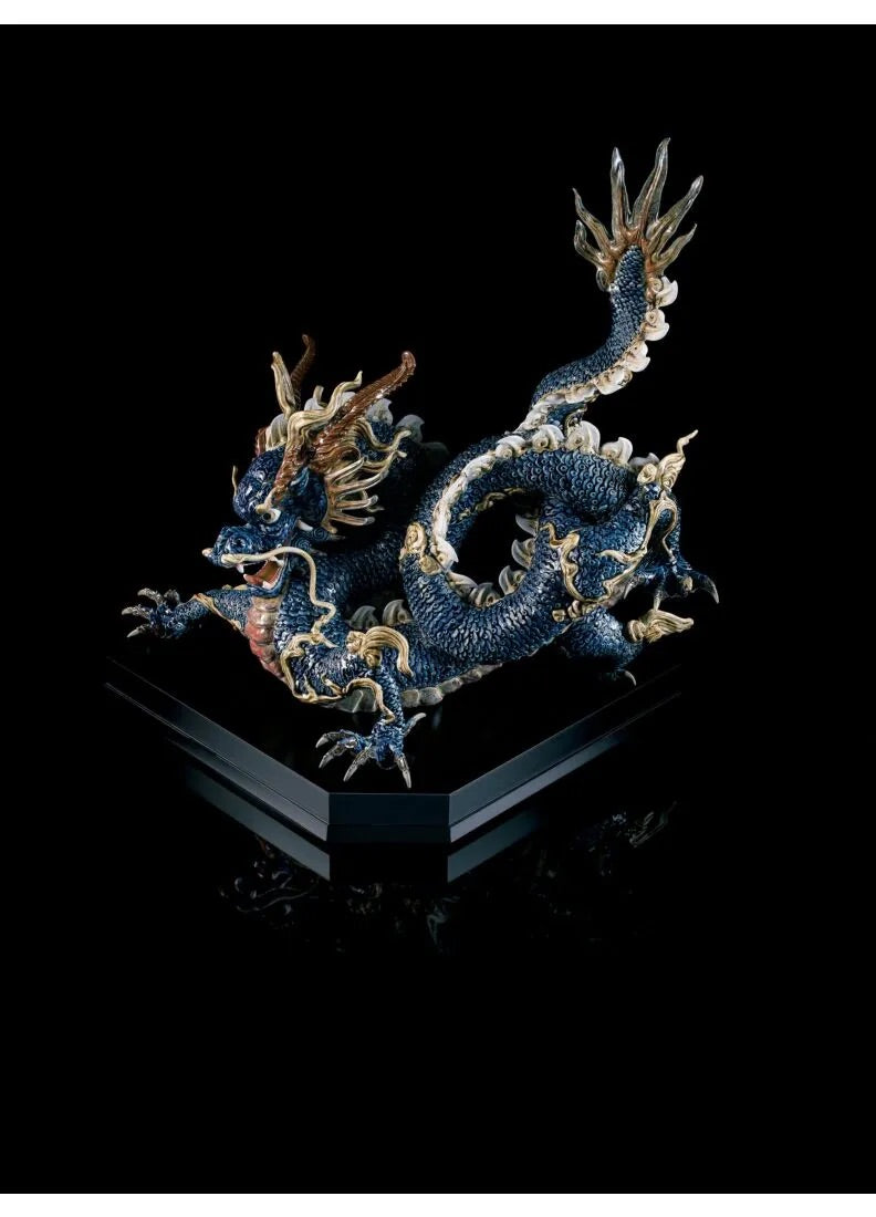 Lladró Great Dragon Sculpture. Blue enamel. Limited Edition FormFluent