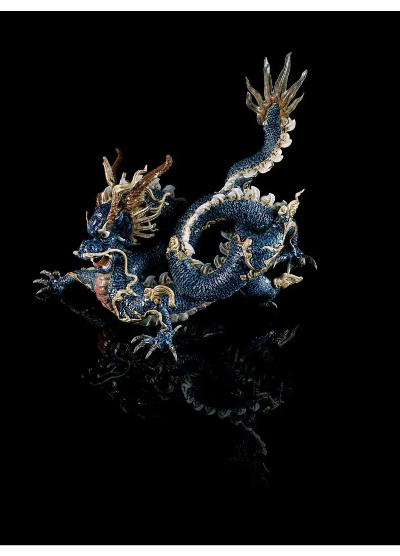 Lladró Great Dragon Sculpture. Blue enamel. Limited Edition by Lladró at FormFluent