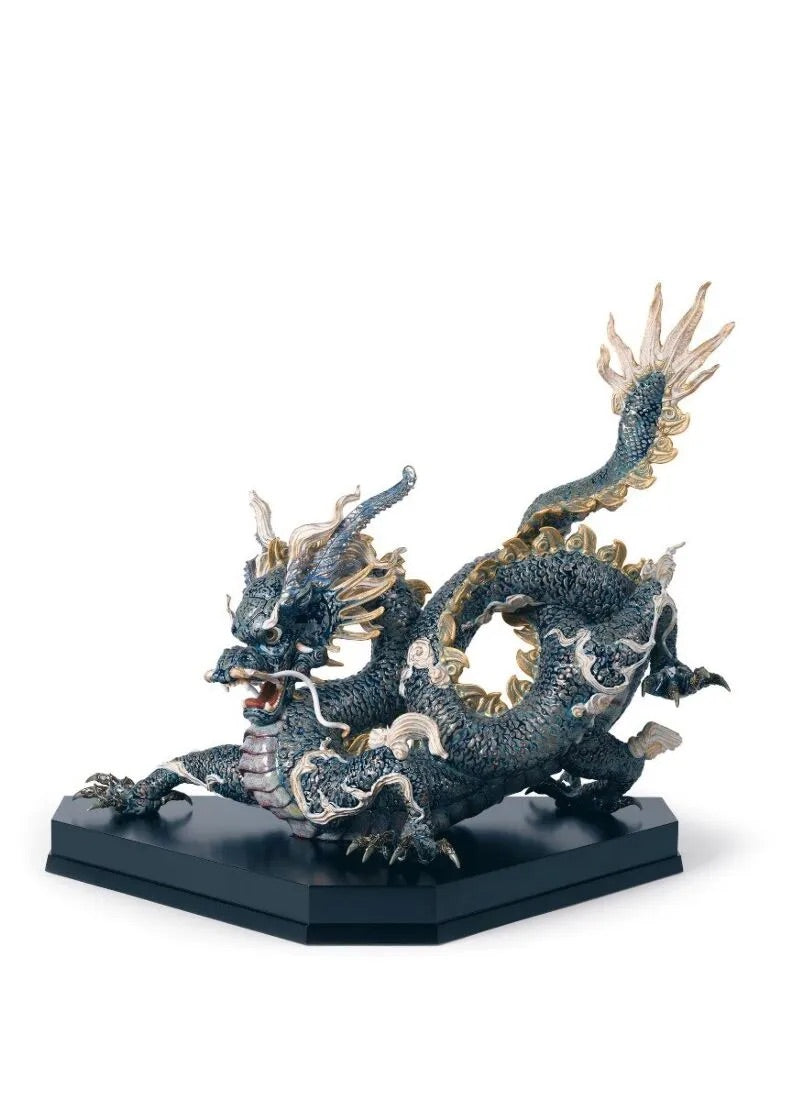 Lladró Great Dragon Sculpture. Golden Lustre and Blue. Limited Edition FormFluent