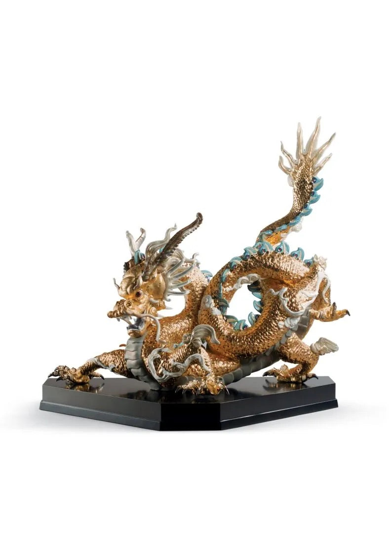Lladró Great Dragon Sculpture. Limited Edition. Golden Lustre FormFluent