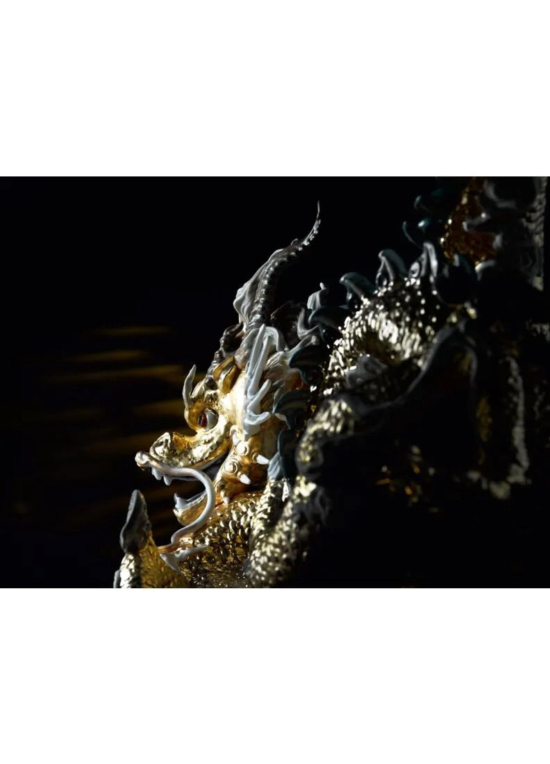 Lladró Great Dragon Sculpture. Limited Edition. Golden Lustre FormFluent