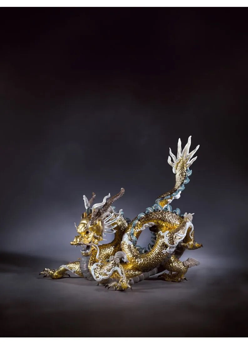 Lladró Great Dragon Sculpture. Limited Edition. Golden Lustre FormFluent
