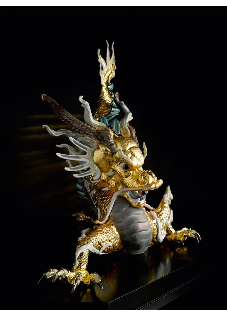 Lladró Great Dragon Sculpture. Limited Edition. Golden Lustre FormFluent