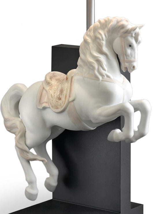 Lladró Horse on Courbette table lamp featuring a porcelain horse in a dynamic pose
