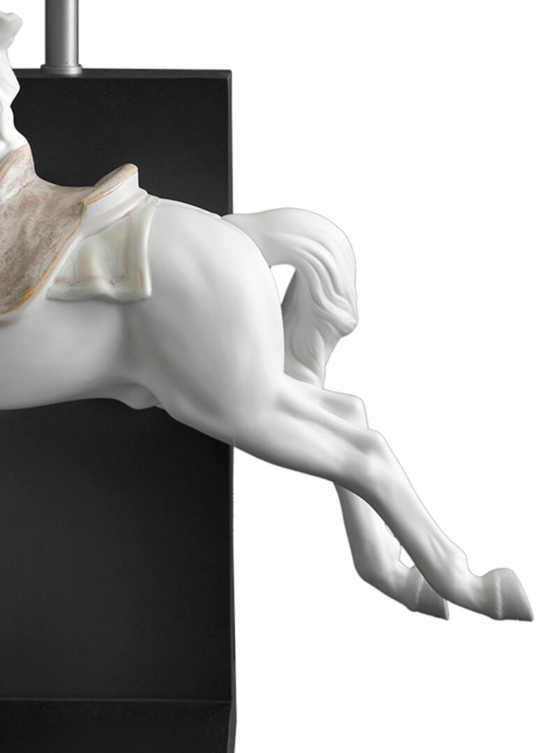 Lladró Horse on Pirouette Table Lamp featuring a detailed white porcelain horse design